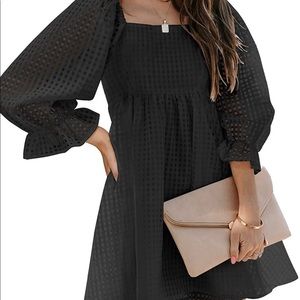 NWOT XL Women's Summer Dress Square Neck Puff Sleeve Plaid Ruffle